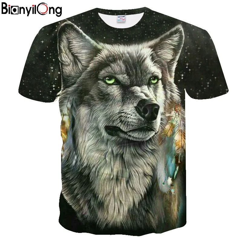 Фото Мужская дышащая футболка с 3d принтом волка в стиле Харадзюку коротким рукавом