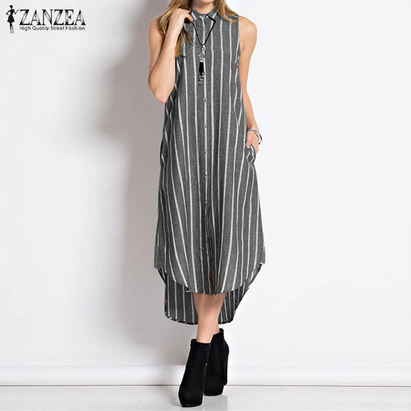 Women Summer Sundress ZANZEA 2019 Ladies Striped Print Dresses Vestidos Asymmetrical Hem Buttons Sarafans Beach Party Robe Femme
Women Summer Sundress ZANZEA 2019 Ladies Striped Print Dresses Vestidos Asymmetrical Hem Buttons Sarafans Beach Party Robe Femme