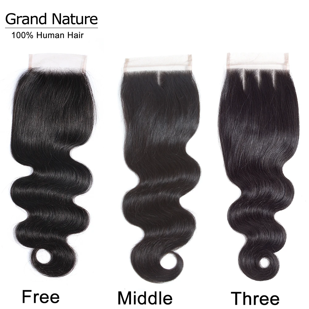Grand Natural индийские объемные волнистые пучки с закрытием 3 пучка 100% волос Remy|3/4 на