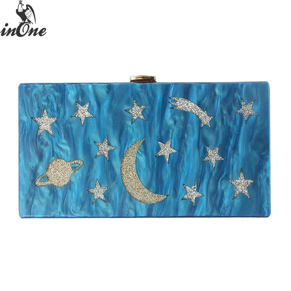 INONE Blue Starry Sky Moon Stars Wedding Bridal Party Evening Bag Acrylic Clutch Shoulder Crossbody Bag for Women 2019 Box Purse
INONE Blue Starry Sky Moon Stars Wedding Bridal Party Evening Bag Acrylic Clutch Shoulder Crossbody Bag for Women 2019 Box Purse