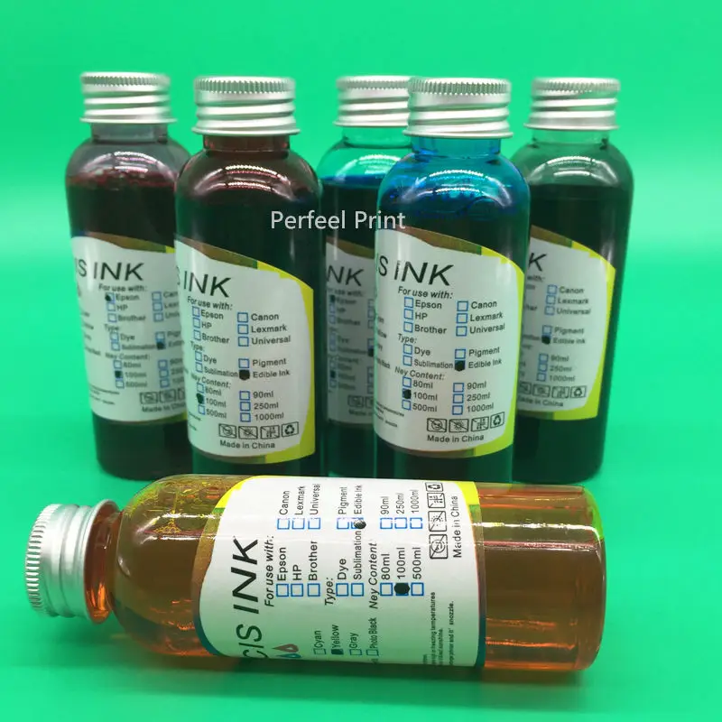 6PCS x 100ML T0481-T0486 Edible Ink For Epson R200 R220 R300 R300M R320 R340 RX500 RX600 RX620 Inkjet Printer 
6PCS x 100ML T0481-T0486 Edible Ink For Epson R200 R220 R300 R300M R320 R340 RX500 RX600 RX620 Inkjet Printer