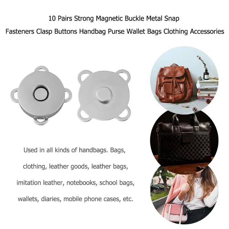 10 Pairs Strong Magnetic Buckle Metal Snap Fasteners Clasp Buttons Handbag Purse Wallet Bags Clothing Accessories Magnet Buttons
10 Pairs Strong Magnetic Buckle Metal Snap Fasteners Clasp Buttons Handbag Purse Wallet Bags Clothing Accessories Magnet Buttons