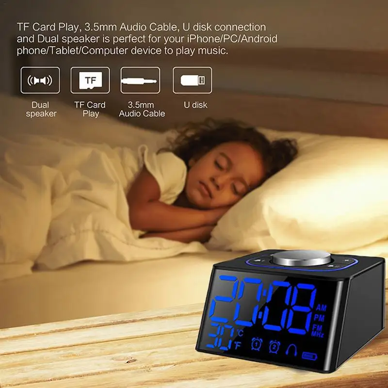 Alarm Clock Radio Digital LED Thermometer Dual USB Charging Dimmer Snooze Function Brightness Adjust Alarm Clock For Bedroom
Alarm Clock Radio Digital LED Thermometer Dual USB Charging Dimmer Snooze Function Brightness Adjust Alarm Clock For Bedroom