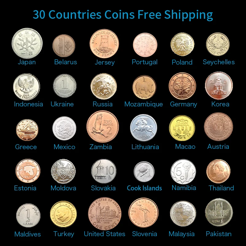 Набор 30 оригинальных монет из стран|Безвалютные монеты| |