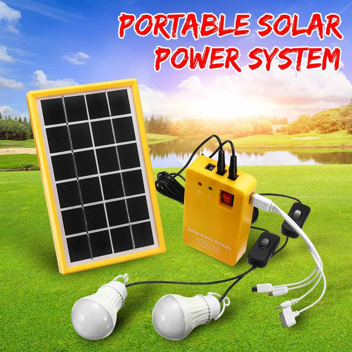 5V USB Charger Home System with 3 LED Bulbs Light Solar Power Panel Generator Kit Indoor/Outdoor Lighting Over Discharge Protect
5V USB Charger Home System with 3 LED Bulbs Light Solar Power Panel Generator Kit Indoor/Outdoor Lighting Over Discharge Protect