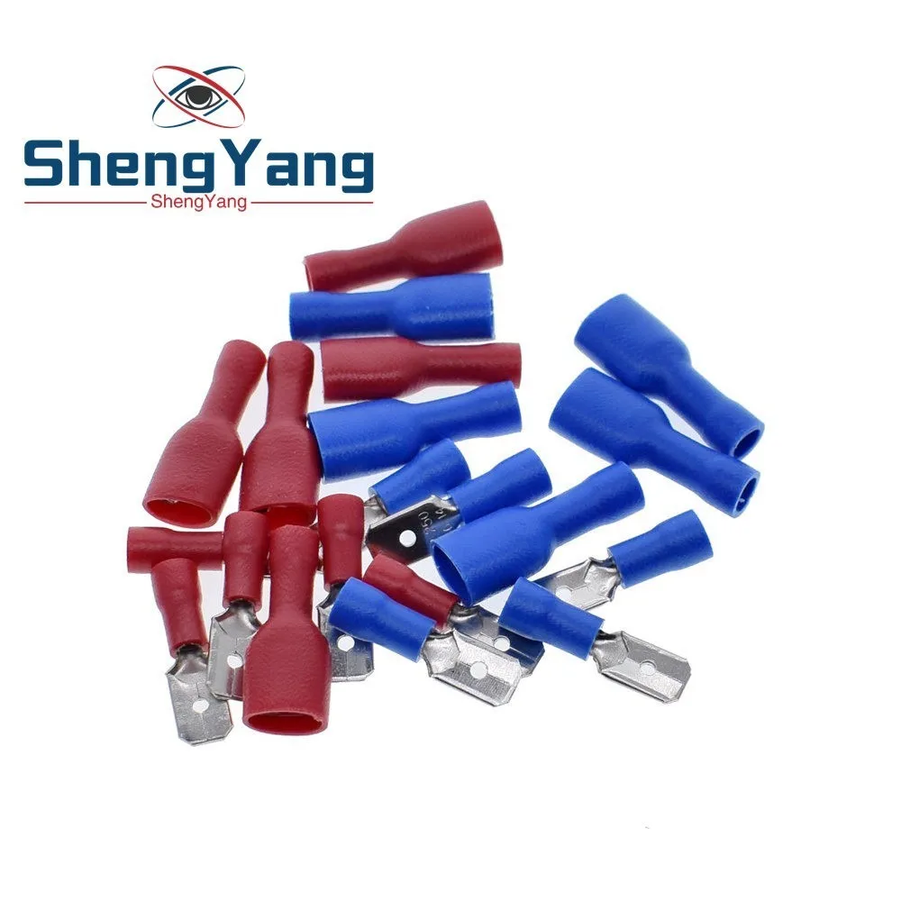 100pcs 50pairs 6.3mm 16-14AWG Female Male Electrical Wiring Connector Insulated Crimp Terminal Spade Blue Red FDFD2-250 MDD2-250
100pcs 50pairs 6.3mm 16-14AWG Female Male Electrical Wiring Connector Insulated Crimp Terminal Spade Blue Red FDFD2-250 MDD2-250