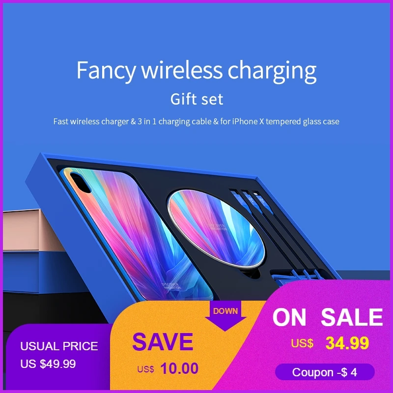 Nillkin Fortune Gift Pack Qi Wireless Charging Pad + 3 in 1 USB Charging Cable + Phone Case for iPhone X 5.8'' Support Customize
Nillkin Fortune Gift Pack Qi Wireless Charging Pad + 3 in 1 USB Charging Cable + Phone Case for iPhone X 5.8'' Support Customize