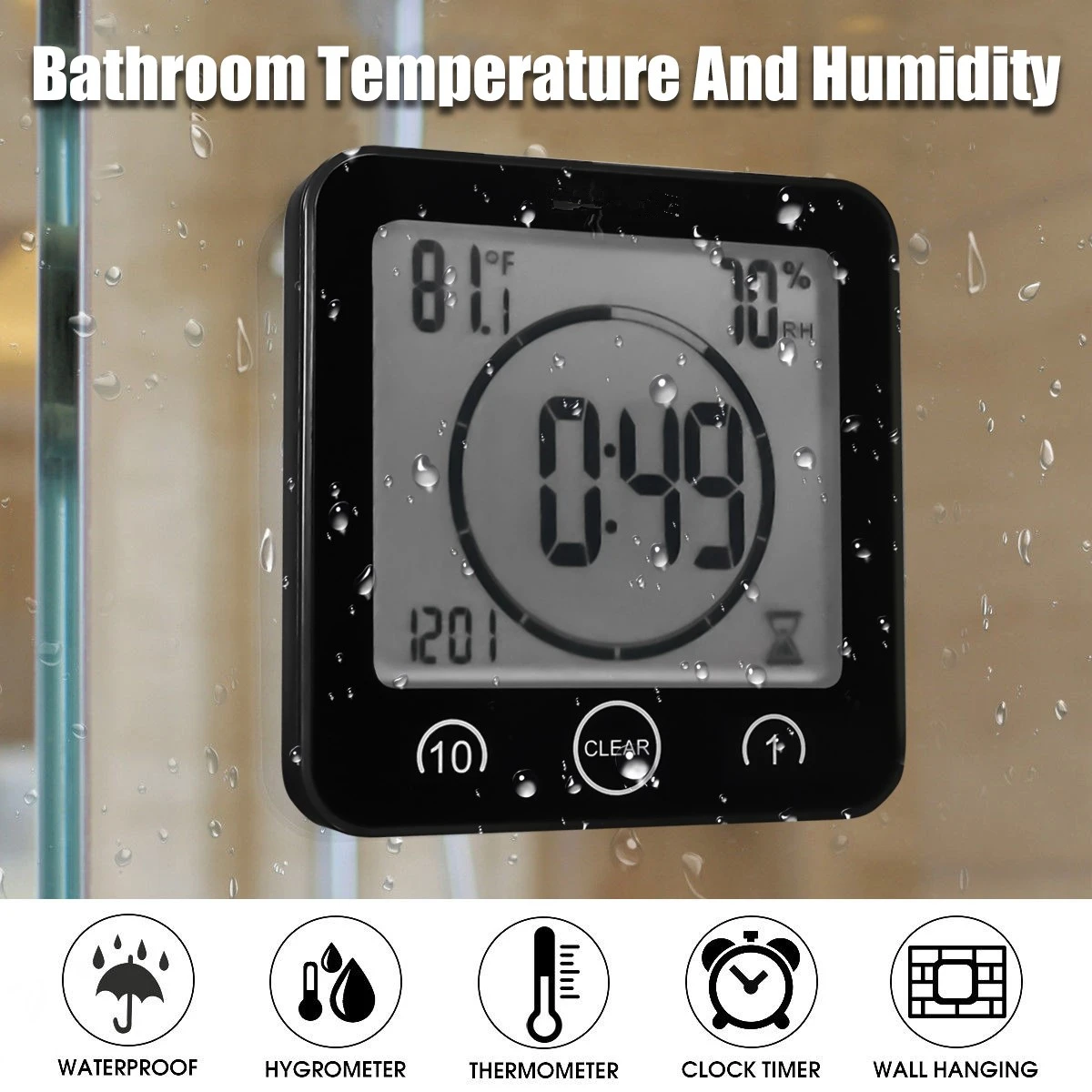 Multifunctional LCD Waterproof Shower Clock Suction Wall Stand Alarm Timer Temperature Humidity Bath weather station for home
Multifunctional LCD Waterproof Shower Clock Suction Wall Stand Alarm Timer Temperature Humidity Bath weather station for home