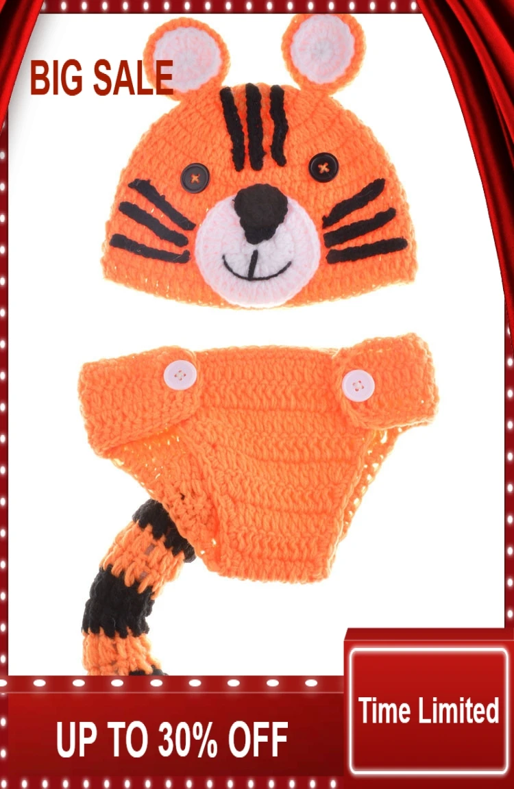 Crochet Knitted Tiger Design Baby Photography Props Infant Baby Knitted Beanie Cap Animal Costume 1set
Crochet Knitted Tiger Design Baby Photography Props Infant Baby Knitted Beanie Cap Animal Costume 1set