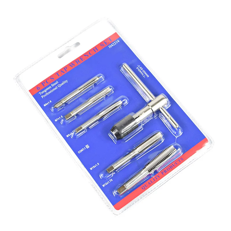 6pcs Tap Wrench Set M6-M12 HSS Tap & Die Set Hand Screw Thread Metric Plug Tap Drill + T-Handle Ratchet
6pcs Tap Wrench Set M6-M12 HSS Tap & Die Set Hand Screw Thread Metric Plug Tap Drill + T-Handle Ratchet