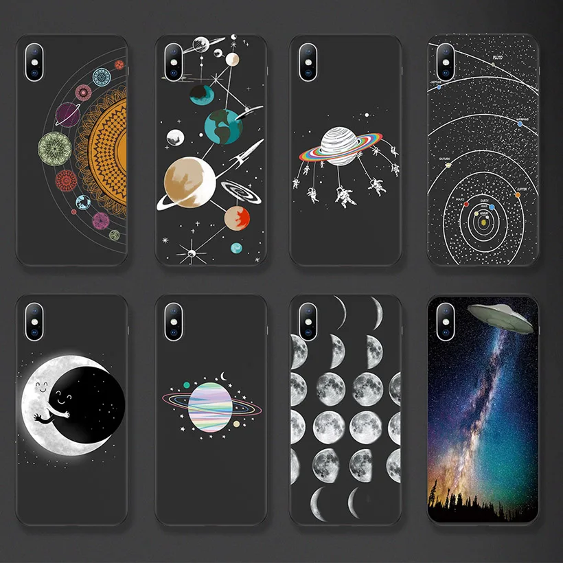 USLION Soft Silicone Phone Case For iPhone 11 Pro Max X XR Xs Cartoon Moon Planet Cover 6 6s 7 8 Plus 5 5s SE |