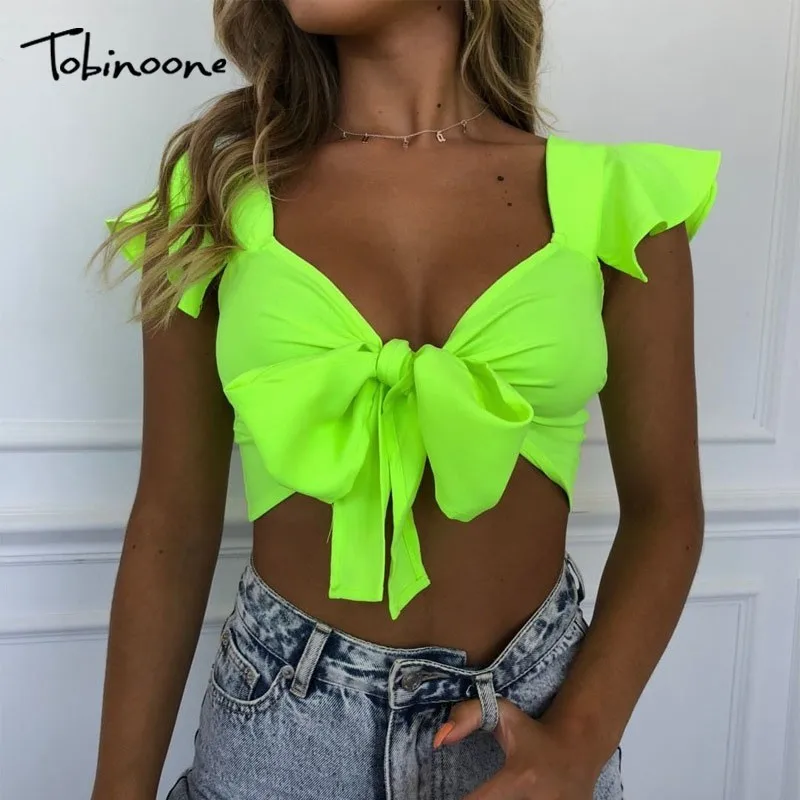 Tobinoone Bow Tie Deep V Neck Sexy Crop Top Women Sleeveless Lace Up Bandage Cropped Shirt Spring Slim Short Party Tank Top Tees
Tobinoone Bow Tie Deep V Neck Sexy Crop Top Women Sleeveless Lace Up Bandage Cropped Shirt Spring Slim Short Party Tank Top Tees