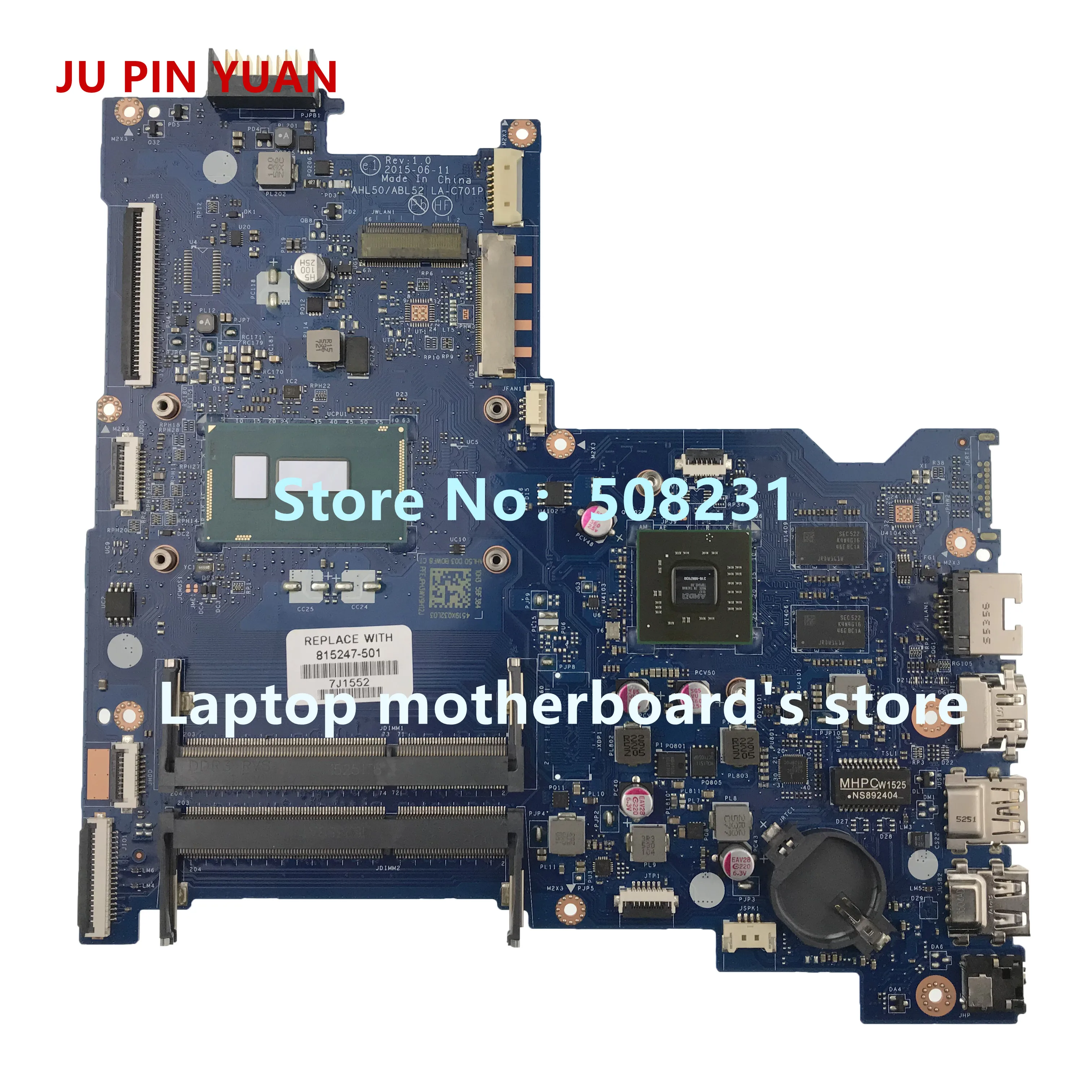 JU PIN YUAN 815247-001 815247-501 815247-601 LA-C701P for HP 15-AC 15T-AC Laptop Motherboard i7-5500U R5M330 2GB fully Tested
JU PIN YUAN 815247-001 815247-501 815247-601 LA-C701P for HP 15-AC 15T-AC Laptop Motherboard i7-5500U R5M330 2GB fully Tested