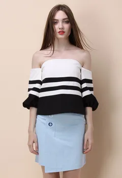 Strapless T-shirt Patchwork Slash Neck Striped Top Lantern Sleeve Women Shirt Off Shoulder High Quality New Arrival Summer 2019
Strapless T-shirt Patchwork Slash Neck Striped Top Lantern Sleeve Women Shirt Off Shoulder High Quality New Arrival Summer 2019