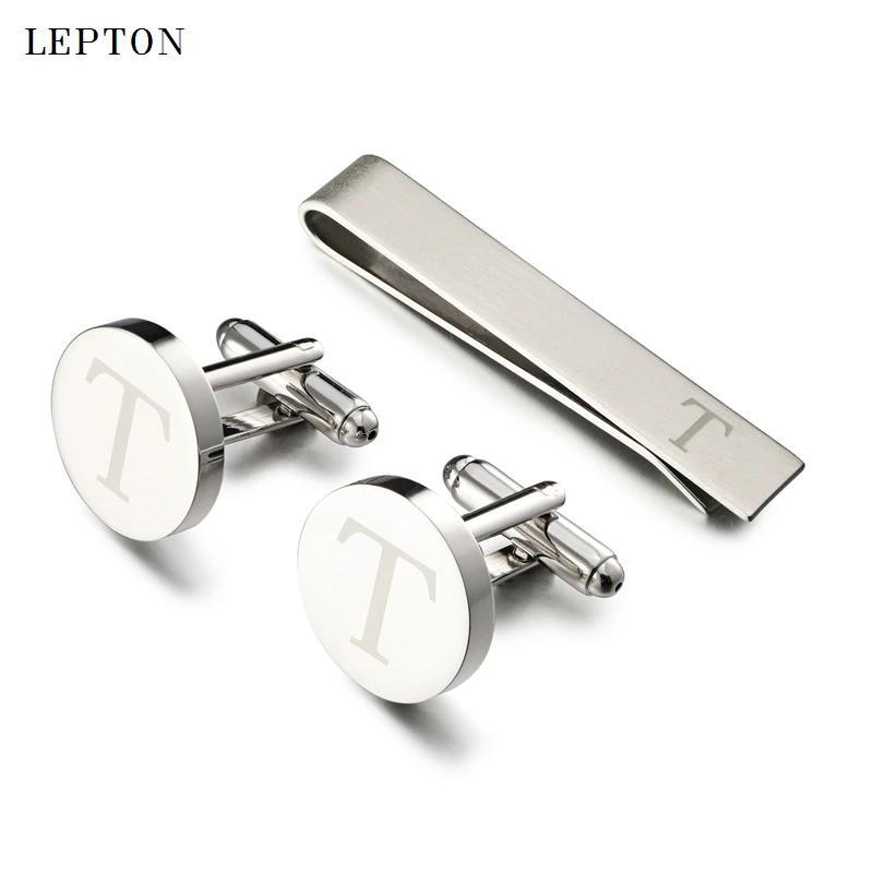 

Lepton Letters Cufflinks & Tie Clips Set Silver Color Letters Of An Alphabet T Cufflinks For Mens Shirt Cuffs Cufflink Gemelos