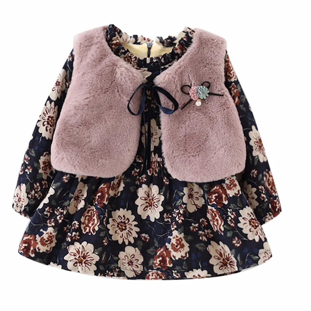Toddler Baby Girls Dress Autumn Winter Thicken Plus Velvet Long Sleeve Down Floral Dress+White Fur Vest 2Pcs Kids Clothes Dress
Toddler Baby Girls Dress Autumn Winter Thicken Plus Velvet Long Sleeve Down Floral Dress+White Fur Vest 2Pcs Kids Clothes Dress