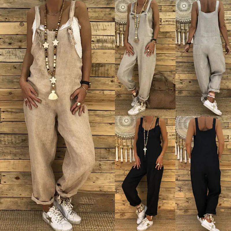 Brand New 2019 Women's Summer Solid Cotton Linen Jumpsuit Romper Dungarees Sleeveless Pockets Overall Loose Trousers Pants
Brand New 2019 Women's Summer Solid Cotton Linen Jumpsuit Romper Dungarees Sleeveless Pockets Overall Loose Trousers Pants
