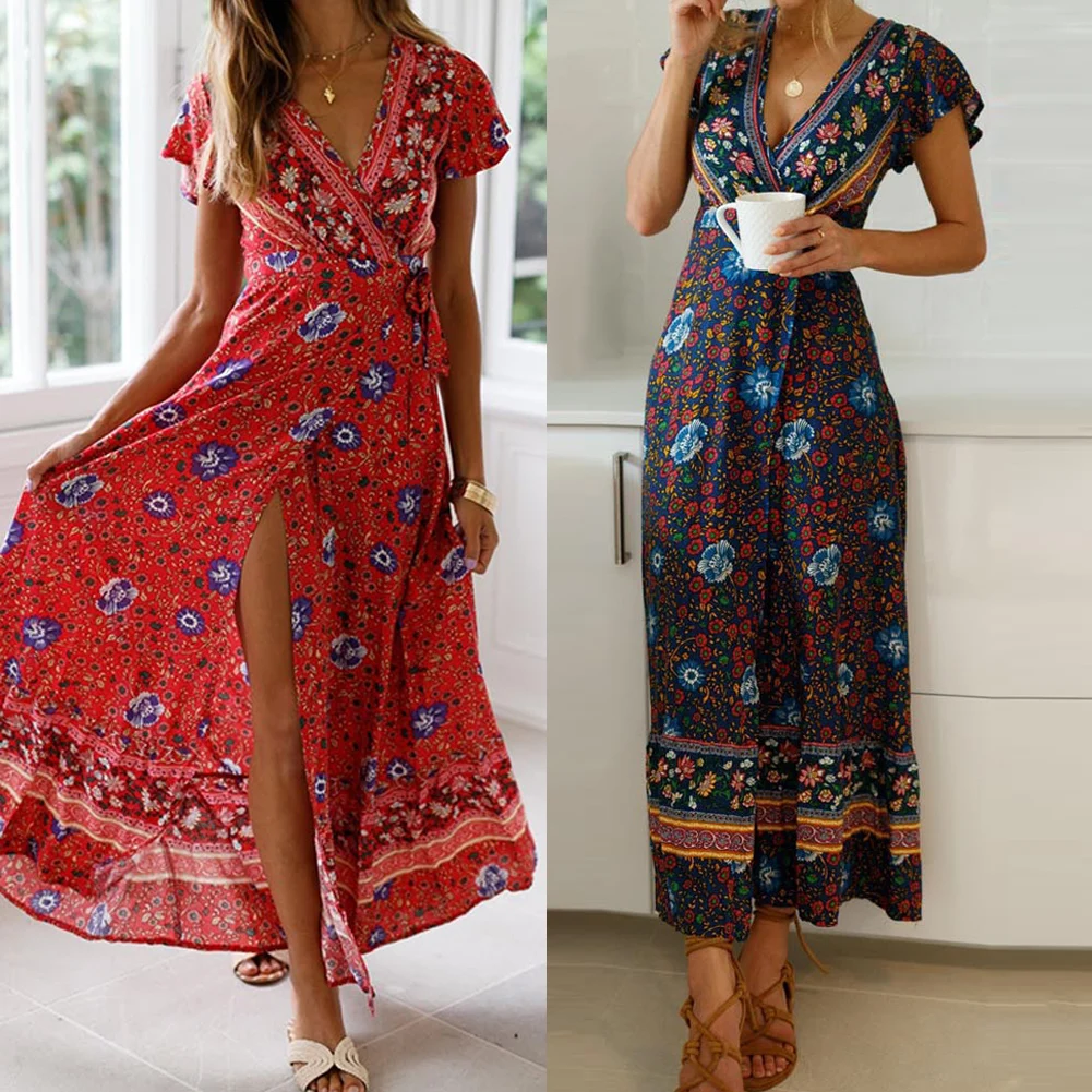 Women Floral Maxi Boho Evening Party Dress Ladies Sexy Deep V-neck Lace Up Summer Beach Casual Short Sleeves Long Sundress
Women Floral Maxi Boho Evening Party Dress Ladies Sexy Deep V-neck Lace Up Summer Beach Casual Short Sleeves Long Sundress