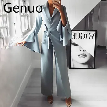 2019 Autumn Women Fashion Elegant Long Sleeve Workwear Formal Party Romper Irregular Flared Sleeve Knot Side Wide Leg Jumpsuit
2019 Autumn Women Fashion Elegant Long Sleeve Workwear Formal Party Romper Irregular Flared Sleeve Knot Side Wide Leg Jumpsuit