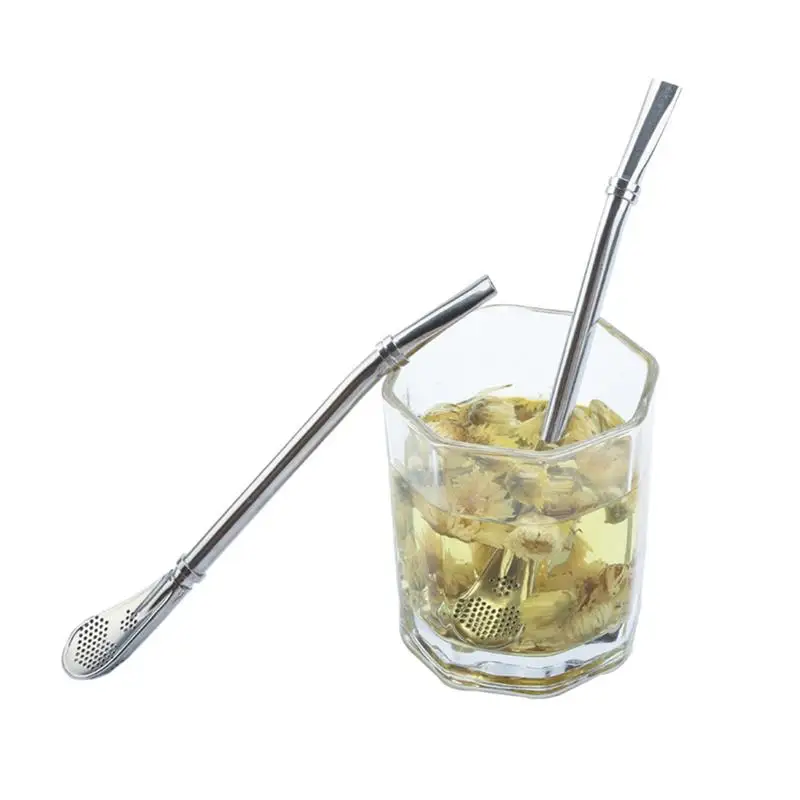 

Stainless Steel Drinking Straw Spoon Reusable Straws Stirring Spoons Set Strainer for Coffee Juice Tea Barware