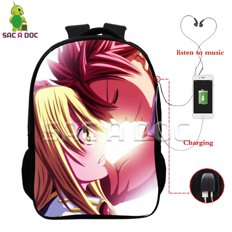 Anime Fairy Tail Natsu Lucy Multifunction Backpack USB Charging Headphone Jack Laptop Bags Teens Students School Travel Backpack
Anime Fairy Tail Natsu Lucy Multifunction Backpack USB Charging Headphone Jack Laptop Bags Teens Students School Travel Backpack
