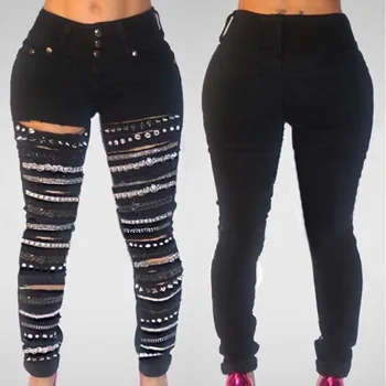 New Black Three-button High-waist Hole Jeans Gold Chain Women's Ripped Jeans Casual Vintage Holes Boyfriend Jeans for Women
New Black Three-button High-waist Hole Jeans Gold Chain Women's Ripped Jeans Casual Vintage Holes Boyfriend Jeans for Women