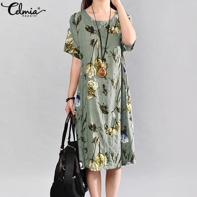 Summer Dress Women Vintage Floral Linen Dress Celmia 2019 Ladies Short Sleeve Casual Vestido Female Midi Dresses Plus Size 5XL
Summer Dress Women Vintage Floral Linen Dress Celmia 2019 Ladies Short Sleeve Casual Vestido Female Midi Dresses Plus Size 5XL