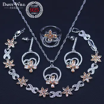 Handmade Silver Color Bridal Jewelry Champagne Zircon Jewelry Sets For Women Earrings/Pendant/Necklace/Rings/Bracelet
Handmade Silver Color Bridal Jewelry Champagne Zircon Jewelry Sets For Women Earrings/Pendant/Necklace/Rings/Bracelet