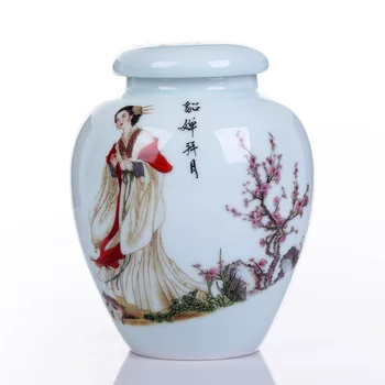 

Four Beautiful Women Ceramic Big Tea Caddy Box Porcelain Sealed Kung Fu Tea Bottles Jars Storage Canister Decorative Vase