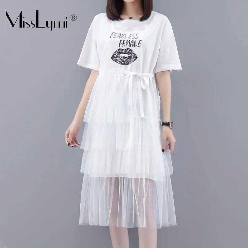 S-XXXL Big Size Women Streetwear Dress Summer 2019 Leopard Lip Print Short Sleeve Cotton T shirt Patchwork Mesh Ruffle Dresses
S-XXXL Big Size Women Streetwear Dress Summer 2019 Leopard Lip Print Short Sleeve Cotton T shirt Patchwork Mesh Ruffle Dresses