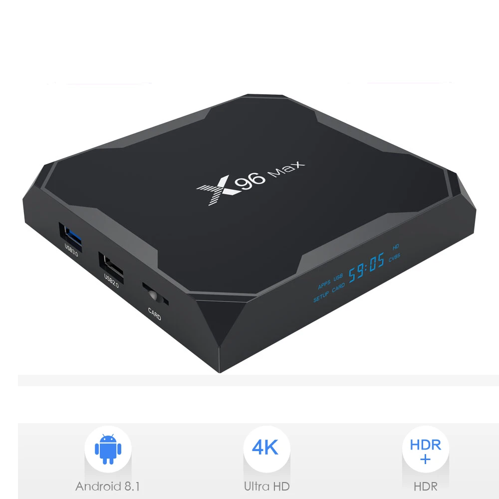 H.265 4K 3D X96 Max Smart Android 8.1 TV Box Amlogic S905X2 Quad Core LPDDR4 2GB 16GB 2.4G Wifi Set Top Box X96Max Media Player
H.265 4K 3D X96 Max Smart Android 8.1 TV Box Amlogic S905X2 Quad Core LPDDR4 2GB 16GB 2.4G Wifi Set Top Box X96Max Media Player