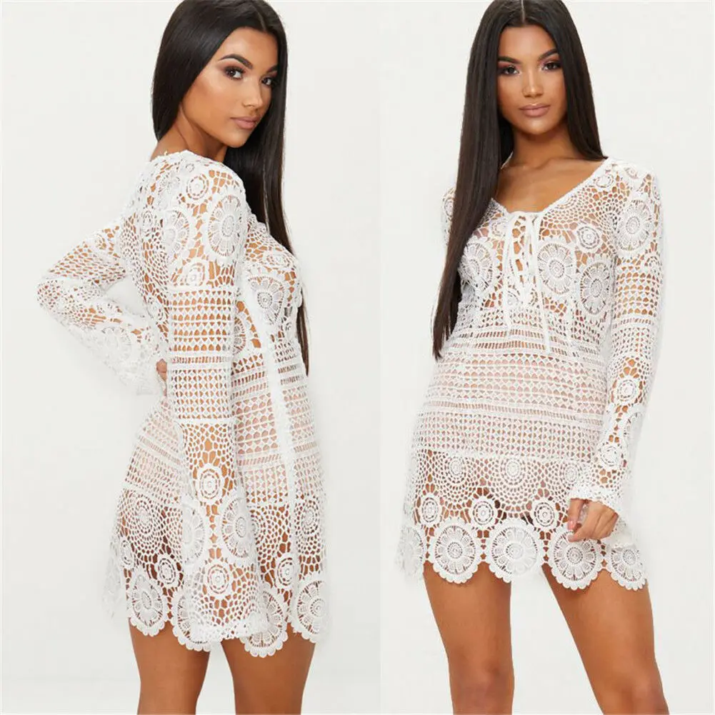 Women long sleeve hollow out beachwear dress female summer cover-up lace dresses sea side new
Women long sleeve hollow out beachwear dress female summer cover-up lace dresses sea side new