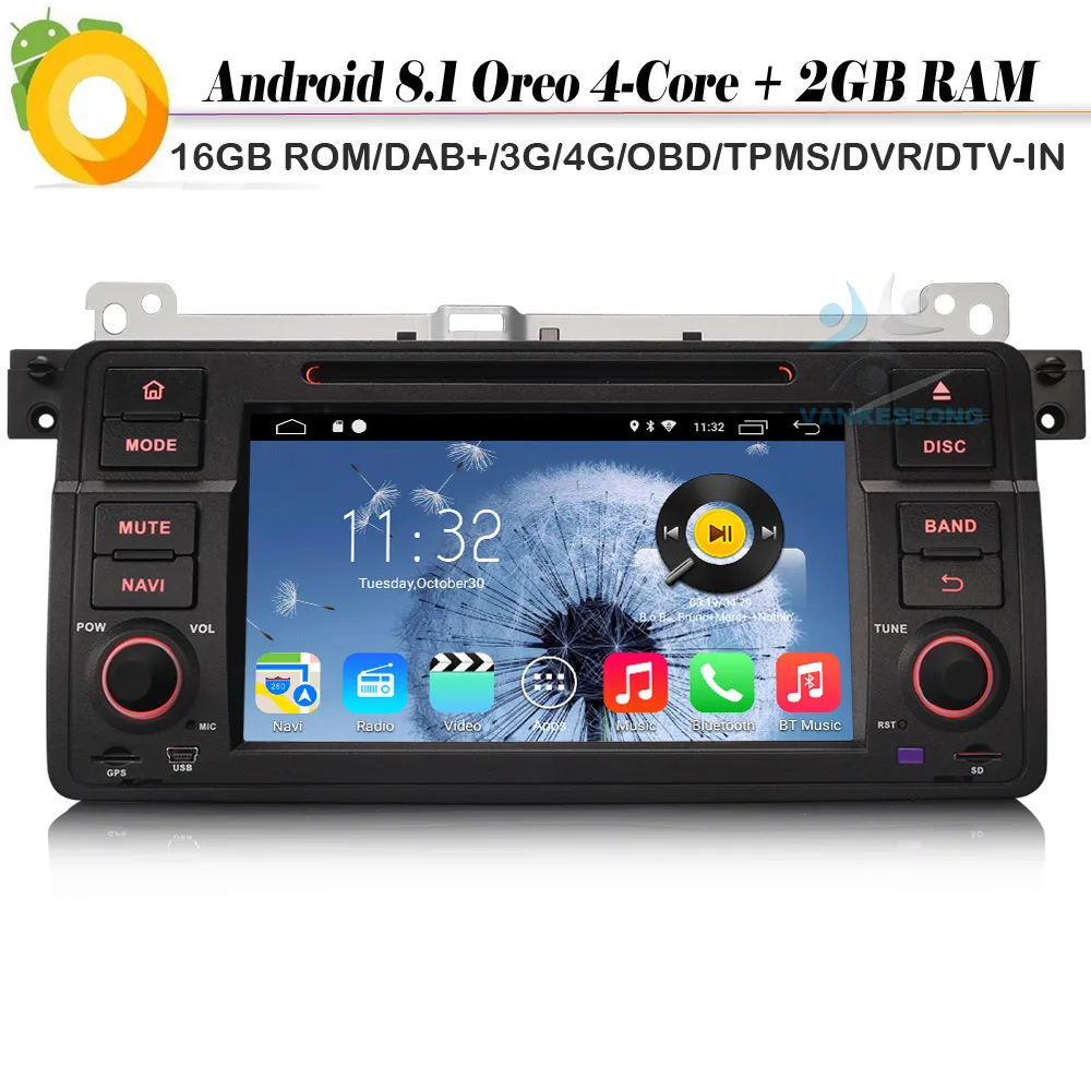 Quad Core Android 8.1 Autoradio Sat Nav DAB+ WiFi 4G GPS DVR Bluetooth Car Radio Player for BMW M3 E46 MG ZT Rover 75 3er 318
Quad Core Android 8.1 Autoradio Sat Nav DAB+ WiFi 4G GPS DVR Bluetooth Car Radio Player for BMW M3 E46 MG ZT Rover 75 3er 318