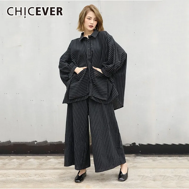 CHICEVER Striped Two Piece Set Women Suit Spring Oversize Shirt Hem Irregular Blouse With Ankle Length Wide Leg Pants Female New
CHICEVER Striped Two Piece Set Women Suit Spring Oversize Shirt Hem Irregular Blouse With Ankle Length Wide Leg Pants Female New