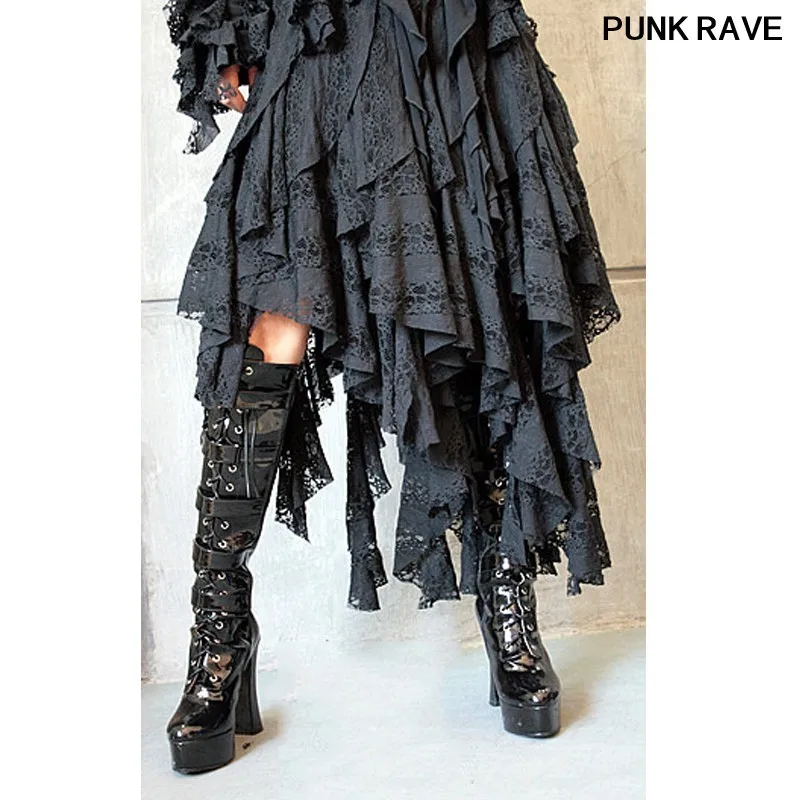 

Gothic fashion Sexy Women Casual Black Irregular Skirts Steampunk popular Gorgeous Court Lace Short Skirt Punk Rave Q-079