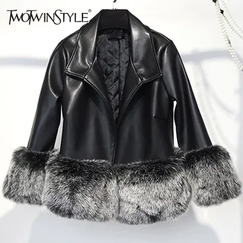 TWOTWINSTYLE Faux Fox Fur Patchwork PU Leather Jackets Women Long Sleeve Short Jacket Female Fashion Clothes Winter 2020 Tide
TWOTWINSTYLE Faux Fox Fur Patchwork PU Leather Jackets Women Long Sleeve Short Jacket Female Fashion Clothes Winter 2020 Tide