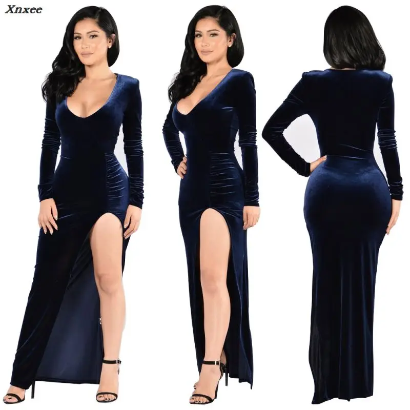 Autumn Long Sleeve Velvet Maxi Bodycon Dresses Women Christmas Slim High Split Long Party Dress 4 Colors Plus Size Vestido Longo
Autumn Long Sleeve Velvet Maxi Bodycon Dresses Women Christmas Slim High Split Long Party Dress 4 Colors Plus Size Vestido Longo