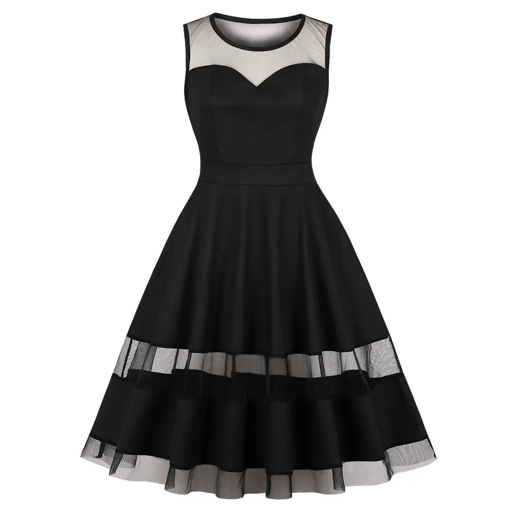 Joineles Round Neck Sleeveless Retro Dress Black Mesh Lace Party Vestidos 60s Audrey Hepburn Elegant Style Vintage Dress Femme
Joineles Round Neck Sleeveless Retro Dress Black Mesh Lace Party Vestidos 60s Audrey Hepburn Elegant Style Vintage Dress Femme