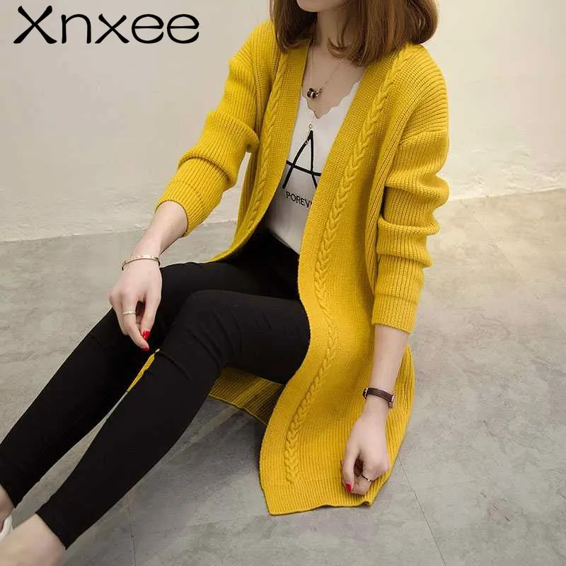 

Hot Autumn Women Knit Cardigans Coat Knitted Sweater Winter Lose Open Stitch Solid Cardigans V-neck Sweater Coat Long Sleeves