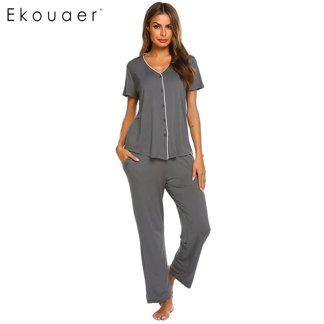 Ekouaer Women Cotton Sleepwear Summer Pajama Casual V-Neck Short Sleeve Contrast Color Buttons Loose Pajamas Set
Ekouaer Women Cotton Sleepwear Summer Pajama Casual V-Neck Short Sleeve Contrast Color Buttons Loose Pajamas Set