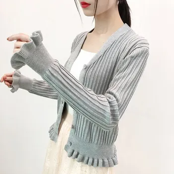New Women V-Neck Ruffle Knit Cardigan Sweater Ruffles Butterfly Sleeve Casual Short Coat Single Breasted Solid Knitted Tops
New Women V-Neck Ruffle Knit Cardigan Sweater Ruffles Butterfly Sleeve Casual Short Coat Single Breasted Solid Knitted Tops