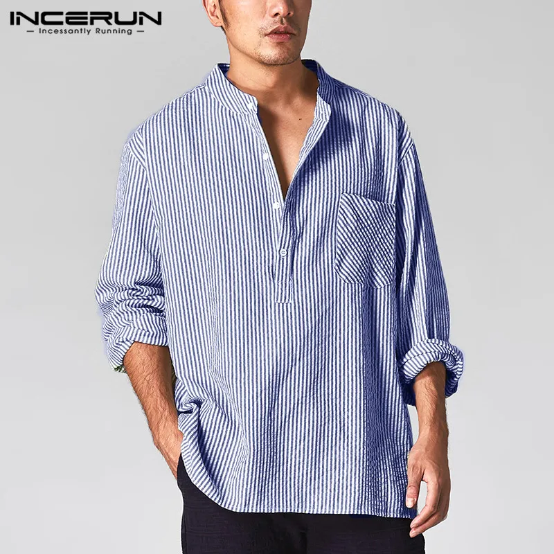 INCERUN Men Striped Shirt Stand Collar Long Sleeve Streetwear Tops Casual Brand Shirts Men Camisa Masculina Plus Size 2019 5XL
INCERUN Men Striped Shirt Stand Collar Long Sleeve Streetwear Tops Casual Brand Shirts Men Camisa Masculina Plus Size 2019 5XL