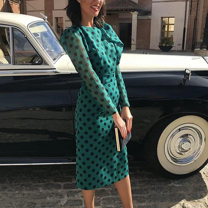 New Women pencil dress Spring Long Sleeve Retro midi length slim fit ladies office Polka Dot Dress Sexy Backless Back Slit Gown
New Women pencil dress Spring Long Sleeve Retro midi length slim fit ladies office Polka Dot Dress Sexy Backless Back Slit Gown