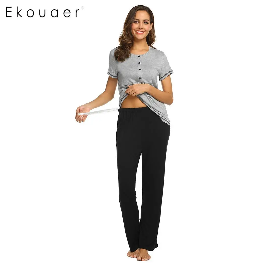 Ekouaer Home Clothes Women Pajamas Set O-Neck Short Sleeve Long Pants Solid Maternity Pajama Sets Comfortable Sleepwear Suit
Ekouaer Home Clothes Women Pajamas Set O-Neck Short Sleeve Long Pants Solid Maternity Pajama Sets Comfortable Sleepwear Suit