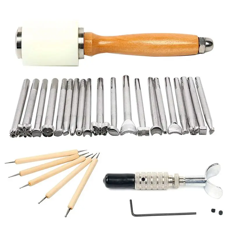 20pcs Leather Carving Working Saddle Making Tools Set DIY Hammer Swivel Knife Leather Craft Modelling
20pcs Leather Carving Working Saddle Making Tools Set DIY Hammer Swivel Knife Leather Craft Modelling