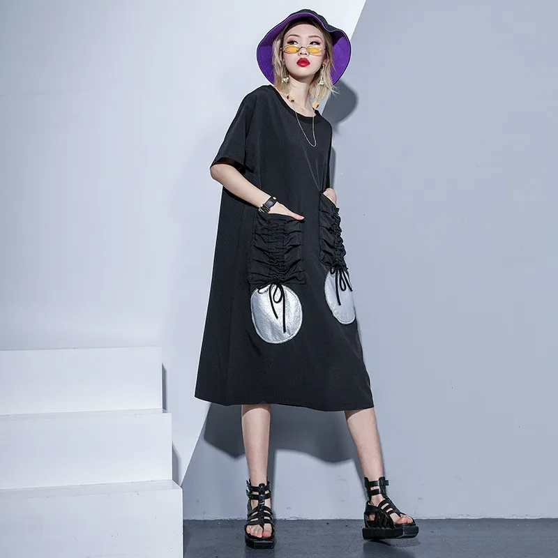 Aiweier Cotton Maxi Gothic Dress New Large Size Women's Loose Large Dot Dress Round Neck Pocket Drawstring Short Sleeve Dresses
Aiweier Cotton Maxi Gothic Dress New Large Size Women's Loose Large Dot Dress Round Neck Pocket Drawstring Short Sleeve Dresses