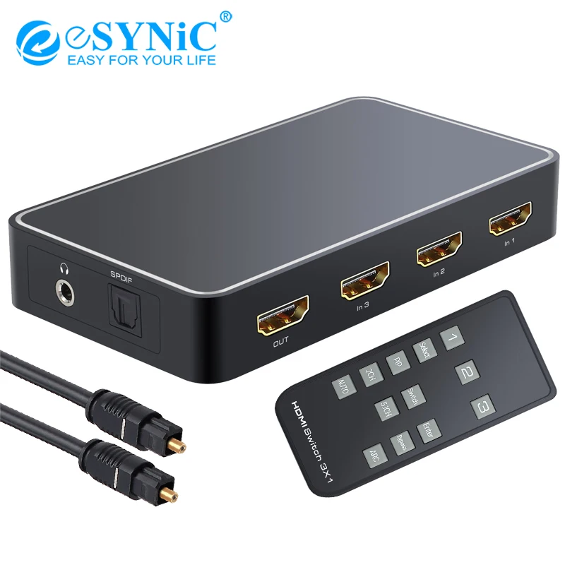 ESYNiC 4K 3D 3 порта HDMI-совместимый переключатель аудио экстрактор PIP конвертер с