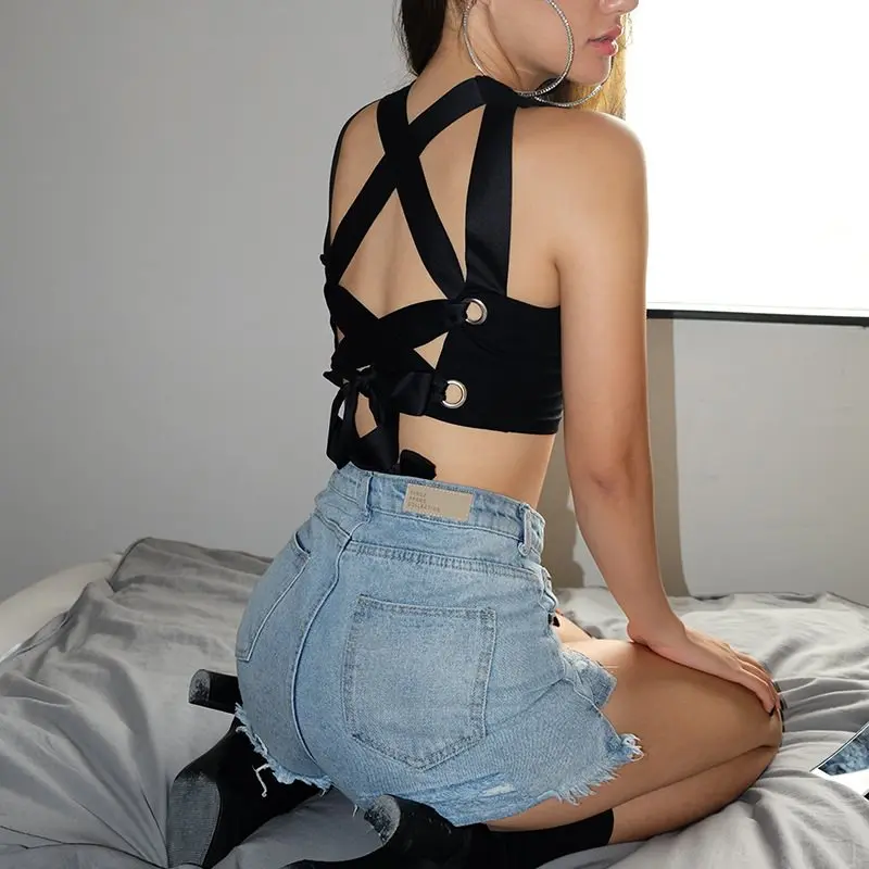 Summer Sexy Club Chic Punk Black Gothic Women Crop Tops Streetwear Slim Hollow Lace Up Backless Goth Ladies Female Tank Top
Summer Sexy Club Chic Punk Black Gothic Women Crop Tops Streetwear Slim Hollow Lace Up Backless Goth Ladies Female Tank Top
