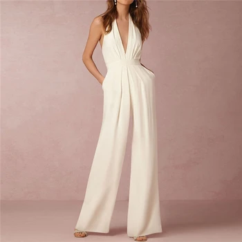 Casual Solid Women Jumpsuits Fashion V-Neck Halter Pocket Wide-Leg Jumpsuit Female Loose Full Length Backless Jumpsuits
Casual Solid Women Jumpsuits Fashion V-Neck Halter Pocket Wide-Leg Jumpsuit Female Loose Full Length Backless Jumpsuits