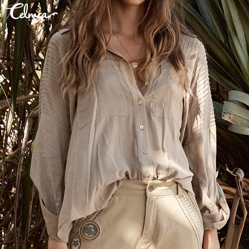 Celmia Women Vintage Blouses Solid Shirts 2019 Fashion Lapel Long Sleeve Buttons Ladies Tops Casual Loose Blusas Mujer Plus Size
Celmia Women Vintage Blouses Solid Shirts 2019 Fashion Lapel Long Sleeve Buttons Ladies Tops Casual Loose Blusas Mujer Plus Size
